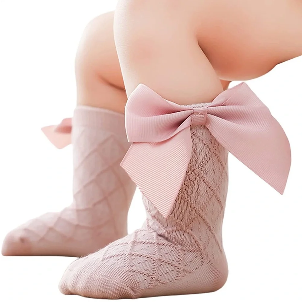New Kids Baby Girls Tube Socks With Big Bowknot Princess Sweet Cotton Socks